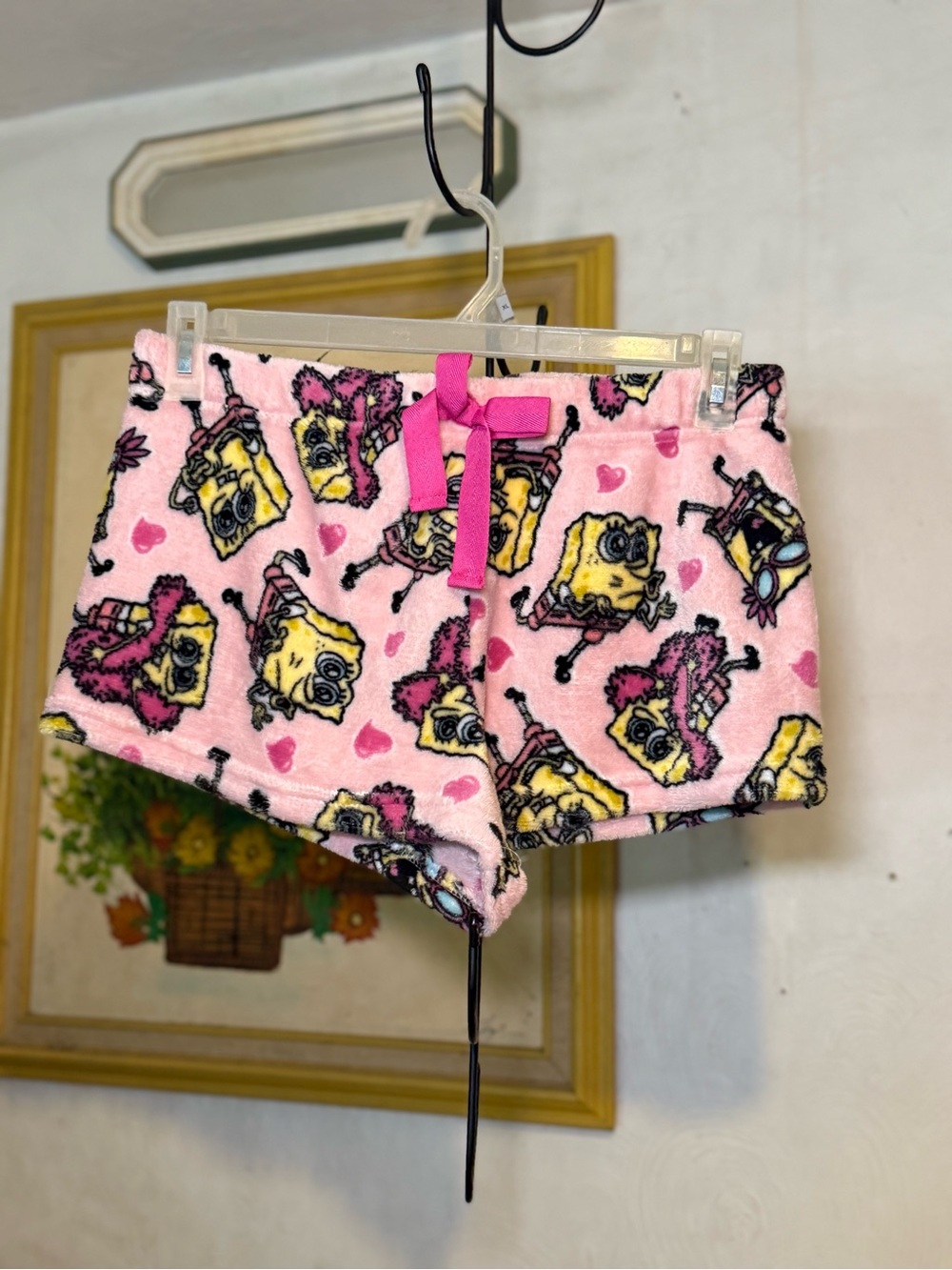 SpongeBob Squarepants Pink Plush High-Waist Lounge Shorts with Bow